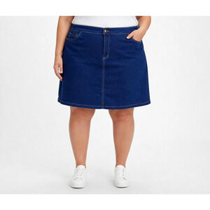 NEW Basic Editions Skirt Womens Plus Size 2X Blue Denim Stretch Casual Chic